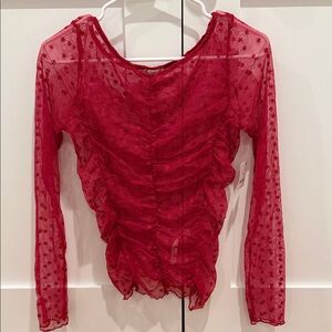 Free People Red Sheer Ruched Top